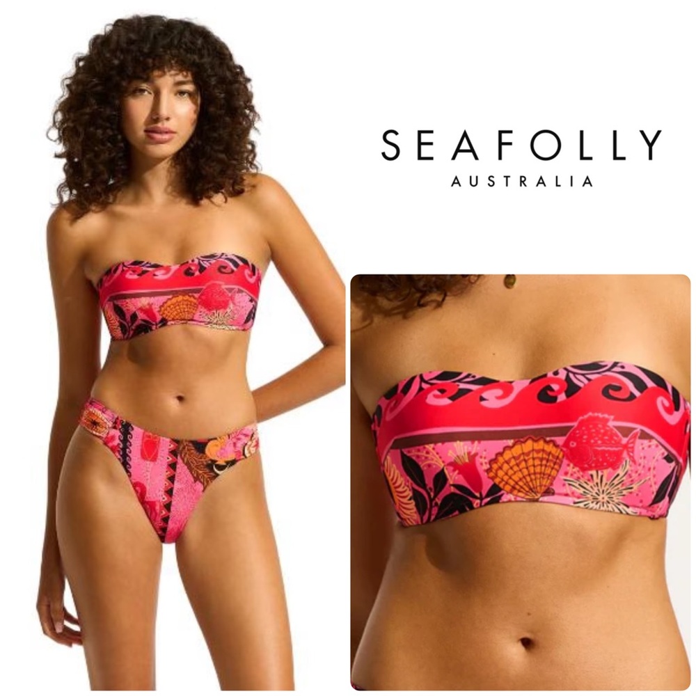🆕 Seafolly 👙 US 6 • ATLANTIS • High Leg Ruched Side Bottom • Bustier Bandeau